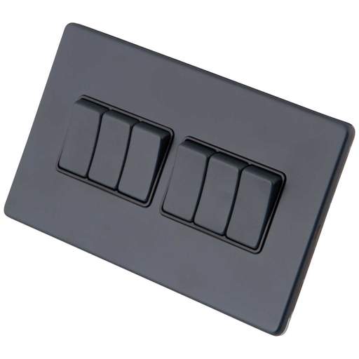 M2 Decorative Screwless 10AX 6 Gang 2 Way Light Switch Black Insert Granite Blue