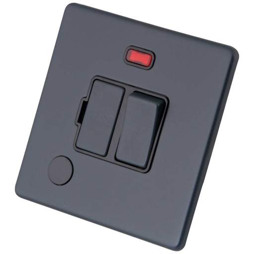 M2 Decorative Screwless 13A Switched Fused Spur with Neon and F/Outlet Black Insert Granite Blue