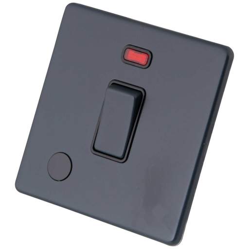 M2 Decorative Screwless 20A DP Switch with Neon and Flex Outlet Black Insert Granite Blue