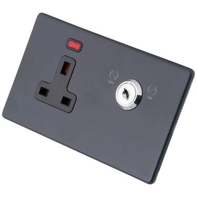 M2 Decorative Screwless 13A DP Key Lockable Socket Black Insert Granite ...