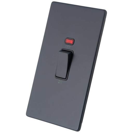 M2 Decorative Screwless 45A 2 Gang DP Switch with Neon Black Insert Granite Blue