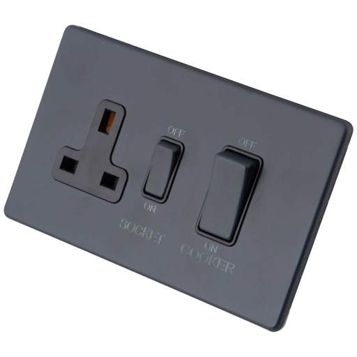 M2 Decorative Screwless 45A Cooker Control Unit Black Insert Granite Blue