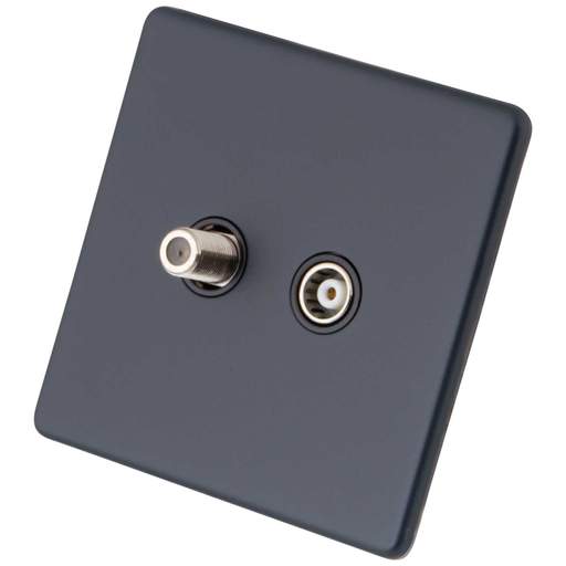 M2 Decorative Screwless 1 Gang Satellite and Coaxial Socket Black Insert Granite Blue