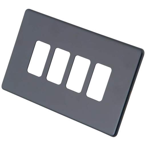 M2 Decorative Screwless 4 Gang Grid Front Plate Granite Blue