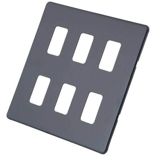 M2 Decorative Screwless 6 Gang Grid Front Plate Granite Blue