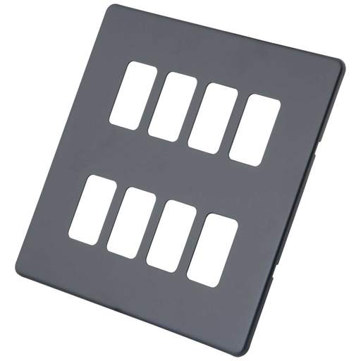 M2 Decorative Screwless 8 Gang Grid Front Plate Granite Blue