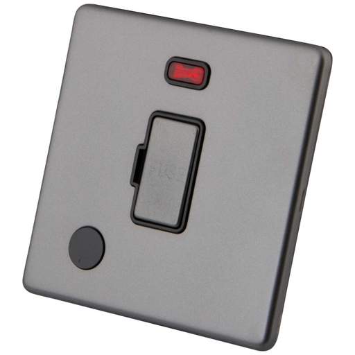 M2 Decorative Screwless 13A Unswitched Fused Spur with Neon and F/Outlet Black Insert Gunmetal