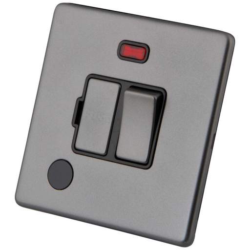 M2 Decorative Screwless 13A Switched Fused Spur with Neon and F/Outlet Black Insert Gunmetal