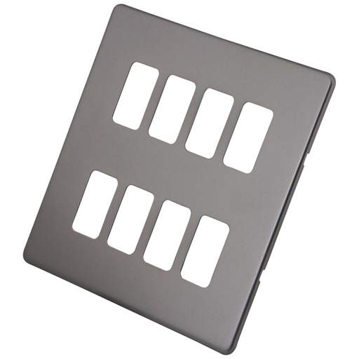 M2 Decorative Screwless 8 Gang Grid Front Plate Gunmetal