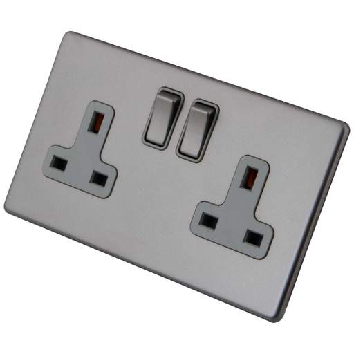 M2 Decorative Screwless 13A 2 Gang DP Switched Socket Grey Insert Gunmetal
