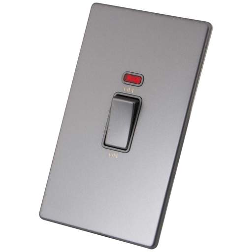 M2 Decorative Screwless 45A 2 Gang DP Switch with Neon Grey Insert Gunmetal