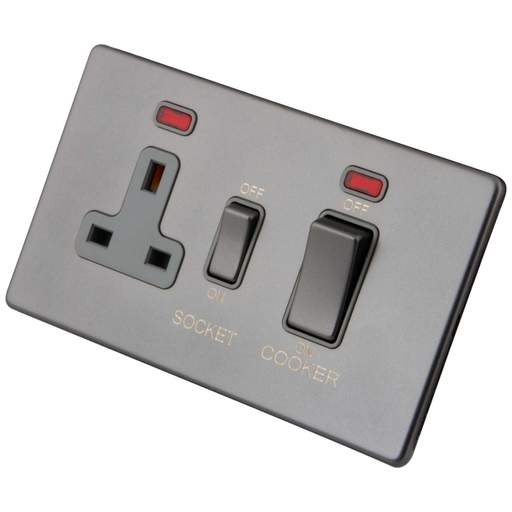 M2 Decorative Screwless 45A Cooker Control Unit with Neon Grey Insert Gunmetal