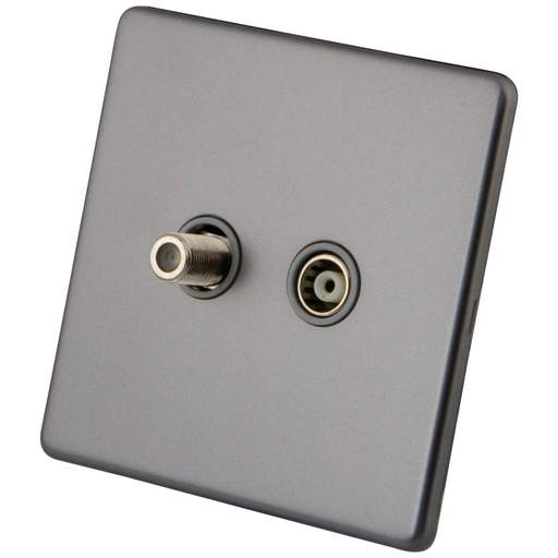 M2 Decorative Screwless 1 Gang Satellite and Coaxial Socket Grey Insert Gunmetal
