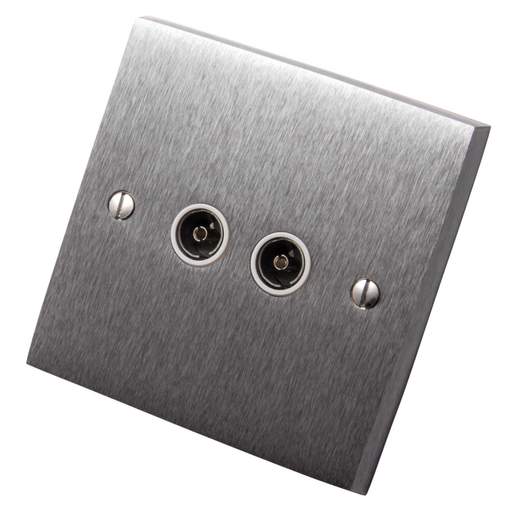 Heritage Brass 2 Gang Co-Axial  Non Isolated Socket with White Insert Satin Chrome