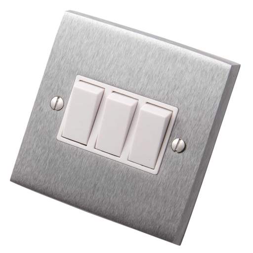 Heritage Brass 6A 3 Gang 2 Way Light Switch White Insert Satin Chrome