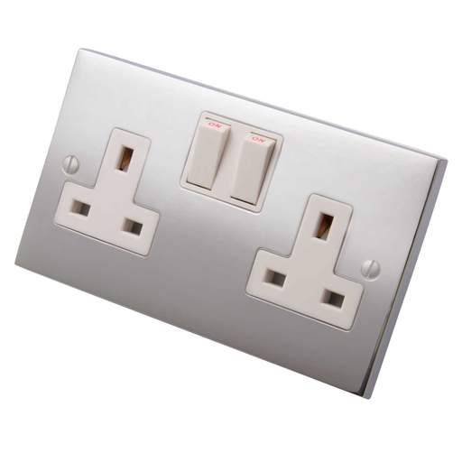 Heritage Brass 13A 2 Gang Double Switched Socket White Insert Polished Chrome