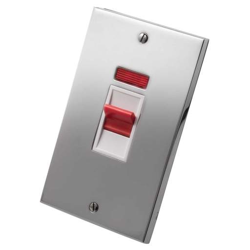 Heritage Brass 45A DP 2 Gang Vertical Switch with Neon White Insert Polished Chrome