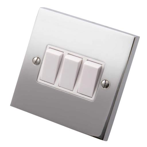 Heritage Brass 6A 3 Gang 2 Way Light Switch White Insert Polished Chrome