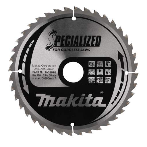 Makita 190mm SPECIALIZED 40T Wood Circular Saw Blade