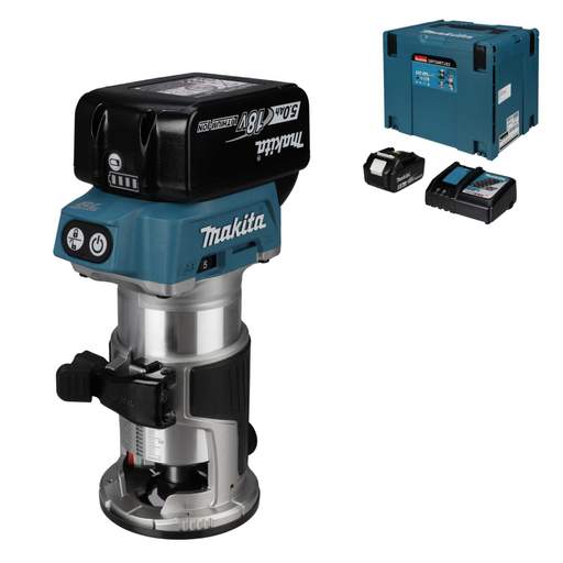 Makita DRT50RTJX2 18V LXT 6 / 8mm Router / Trimmer with 2 x 5.0Ah Batteries