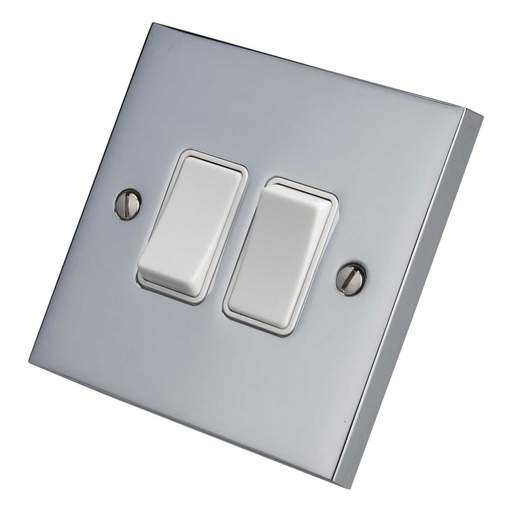 Heritage Brass 6A 2 Gang 2 Way Light Switch White Insert Polished Chrome