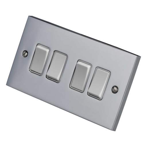 Heritage Brass 6A 4 Gang 2 Way Light Switch White Insert Polished Chrome
