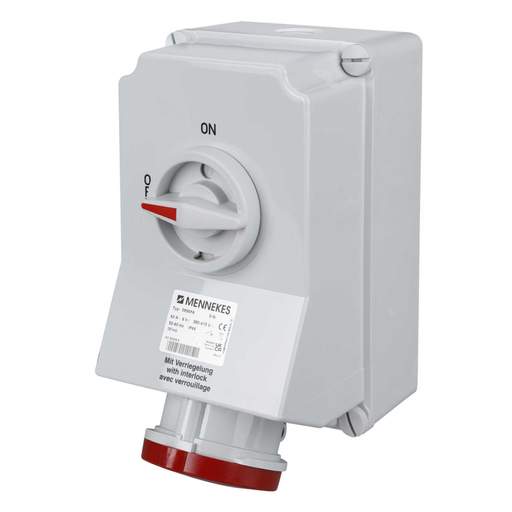 Mennekes 63A 3P+E 415V Interlocked Switched Socket with Pilot Pin IP44