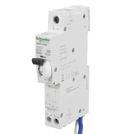Schneider Acti9 45A 1P+N 1 Module B Curve 10kA 30mA Type A RCBO ...