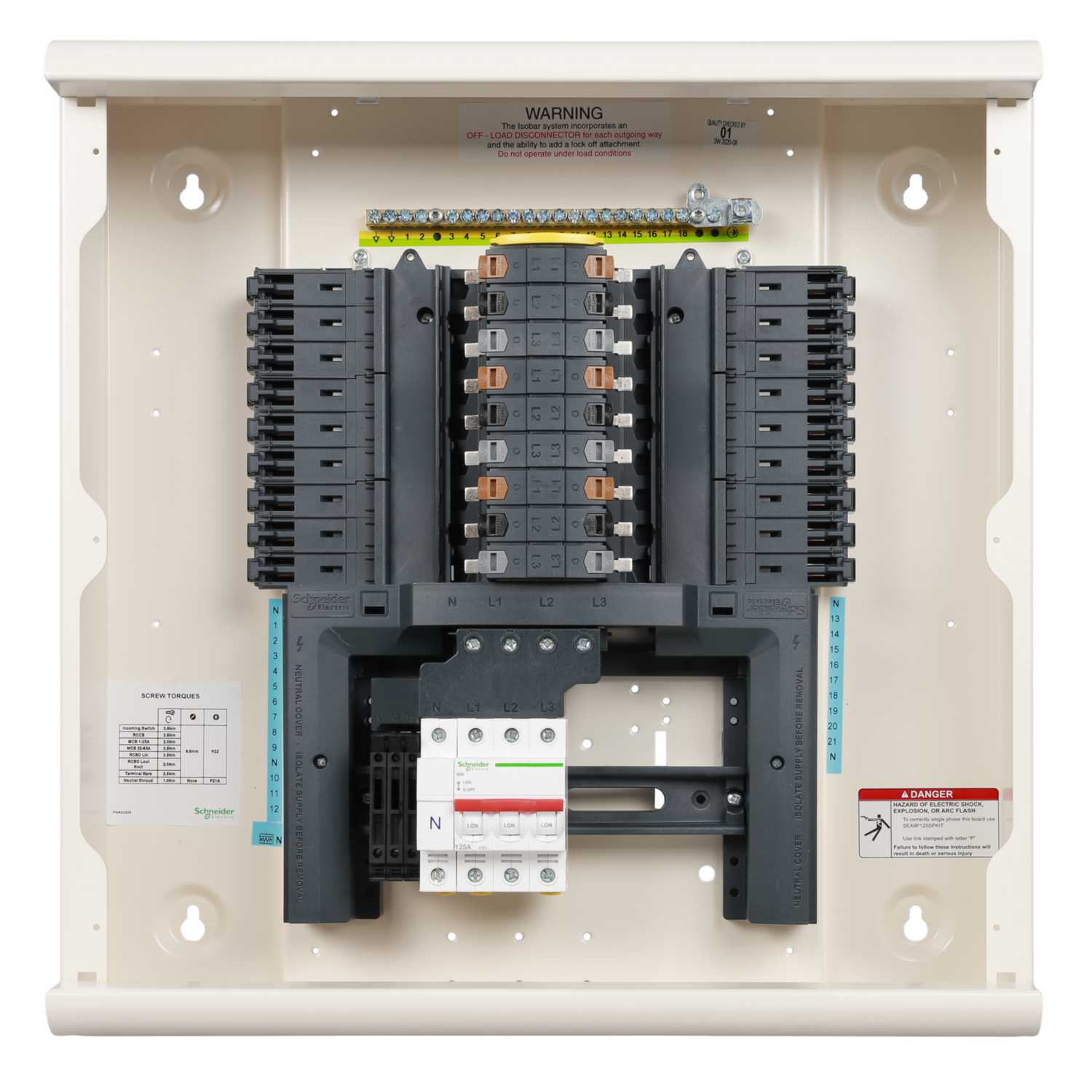 Merlin Distribution Board Schneider Merlin Acti9 Isobar P 6 Way 125A TP+N Type B Meter Ready ...