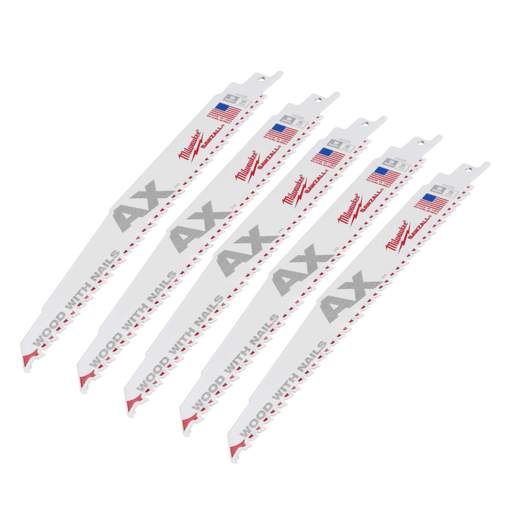 Milwaukee 230mm 5TPi Sawzall Wood with Nails Heavy Duty Demolition Saw Blade (Pack of 5)