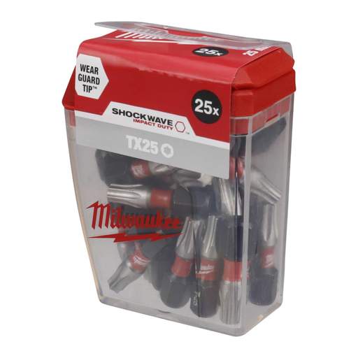 Milwaukee 25mm Shockwave TX25 CD Tic Tac Screwdriver Bits (Pack of 25 ...