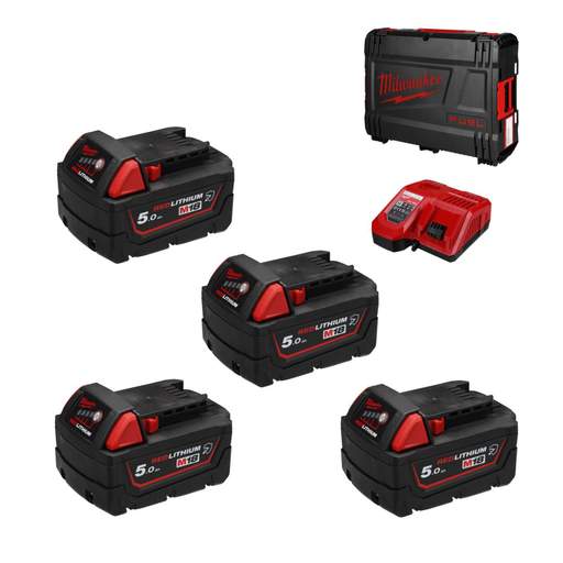 Milwaukee M18NRG-504X 4 x 5.0Ah Batteries and M12 / M18 Fast Charger Pack