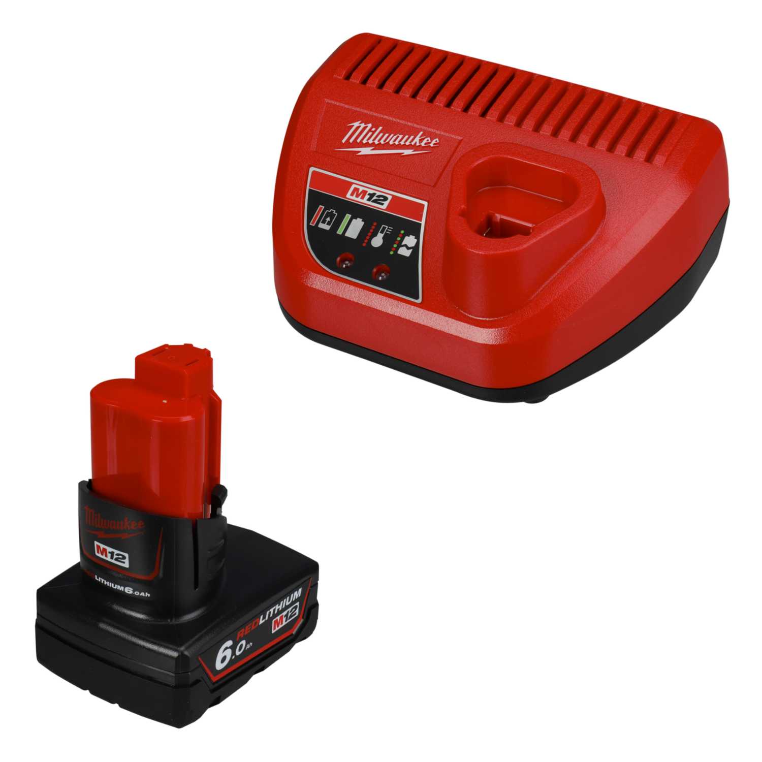 Milwaukee M12NRG601 12V 6.0Ah Red LithiumIon Battery and Charger Kit (49324513951) CEF