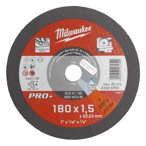 Milwaukee Thin Metal Cutting Discs Pro+ 180 x 1.5 x 22mm (Sold in 1's)