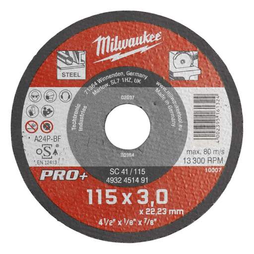 Milwaukee Metal Cutting Discs Pro+ 115 x 3 x 22mm (Sold in 1's)