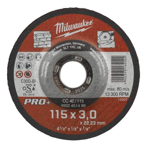 Milwaukee Stone Cutting Disc Pro+ 115 x 3 x 22mm