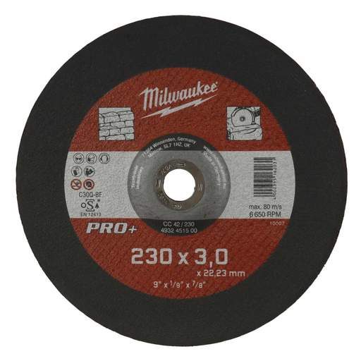 Milwaukee Stone Cutting Discs Pro+ 230 x 3 x 22mm (Sold in 1's)