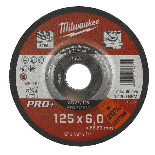Milwaukee Metal Grinding Disc Pro+ 125 x 6 x 22mm