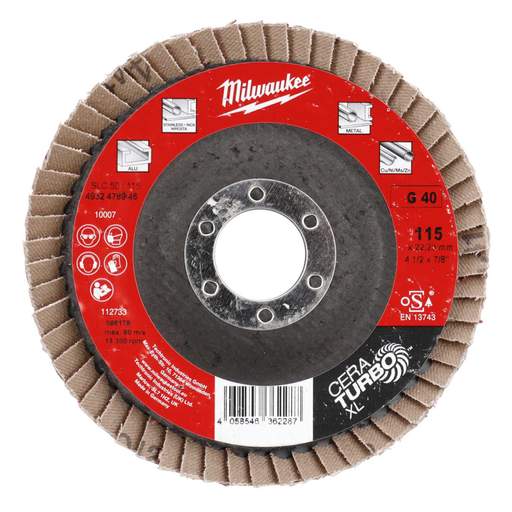 Milwaukee 115mm 40G Cera Turbo XL Flap Disc
