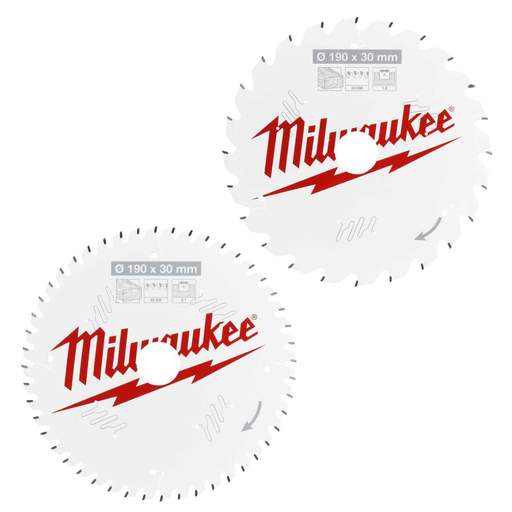 Milwaukee 190mm Wood Circular Saw Blade 24T/48T (Pack of 2)