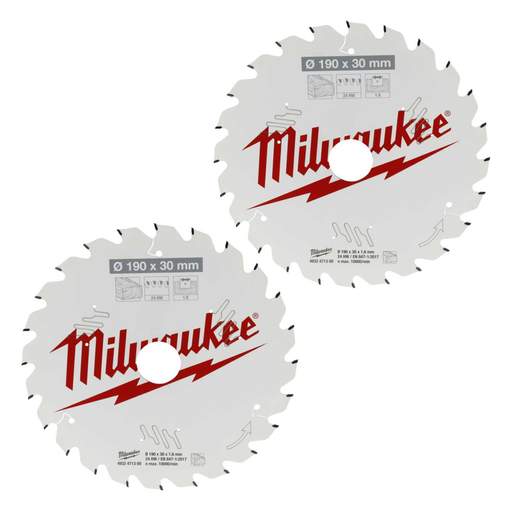 Milwaukee 190mm Wood Circular Saw Blade (Pack of 2)