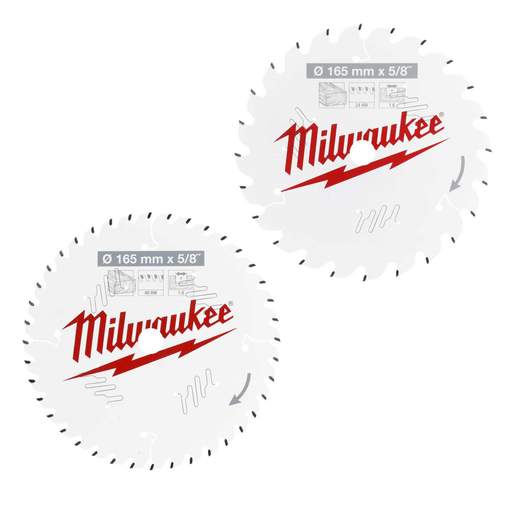 Milwaukee 165mm Wood Circular Saw Blade 24T/40T (Pack of 2)