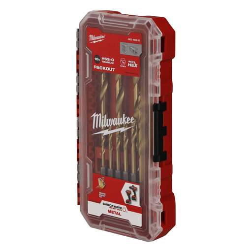 Milwaukee Red Hex SHOCKWAVE™ 10 Piece HSS-G Tin Metal Drill Bit Set