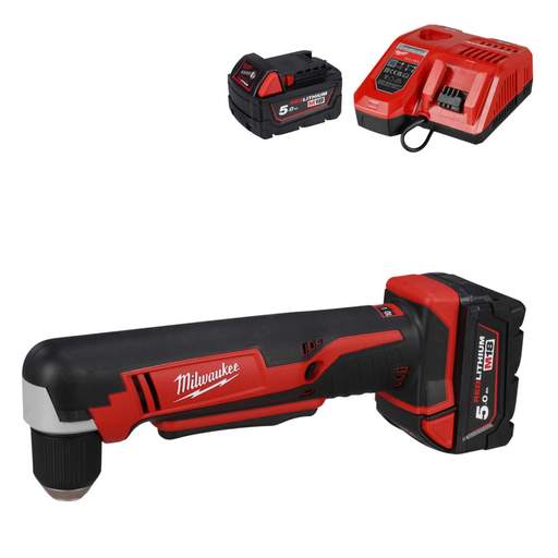 Milwaukee C18RAD-502 18V Compact Right Angle Drill with 2 x 5.0Ah Batteries