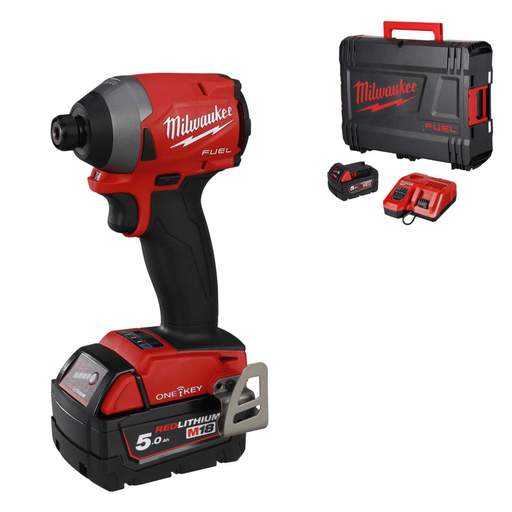 Milwaukee M18ONEID2-502X 18V FUEL™ ONE-KEY™ ¼' Hex Impact Driver with 2 x 5.0Ah Batteries