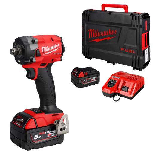 Milwaukee M18FIW2F12-502X 18V FUEL™ ½" Compact Impact Wrench with 2 x 5.0 Ah Batteries