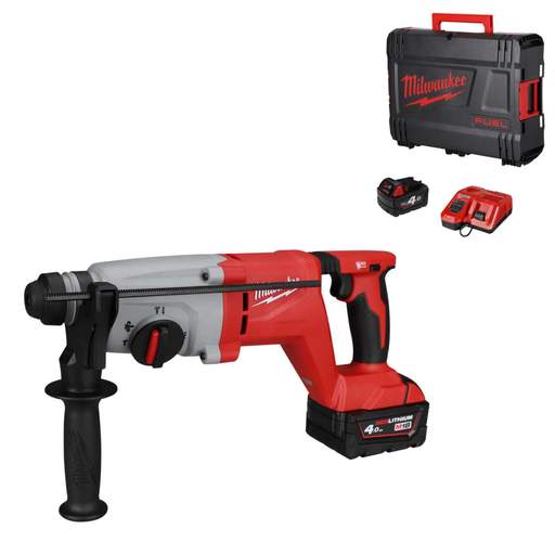 Milwaukee M18BLHACD26-402X 18V SDS+ D-Handle Hammer Drill with 2 x 4.0Ah Batteries
