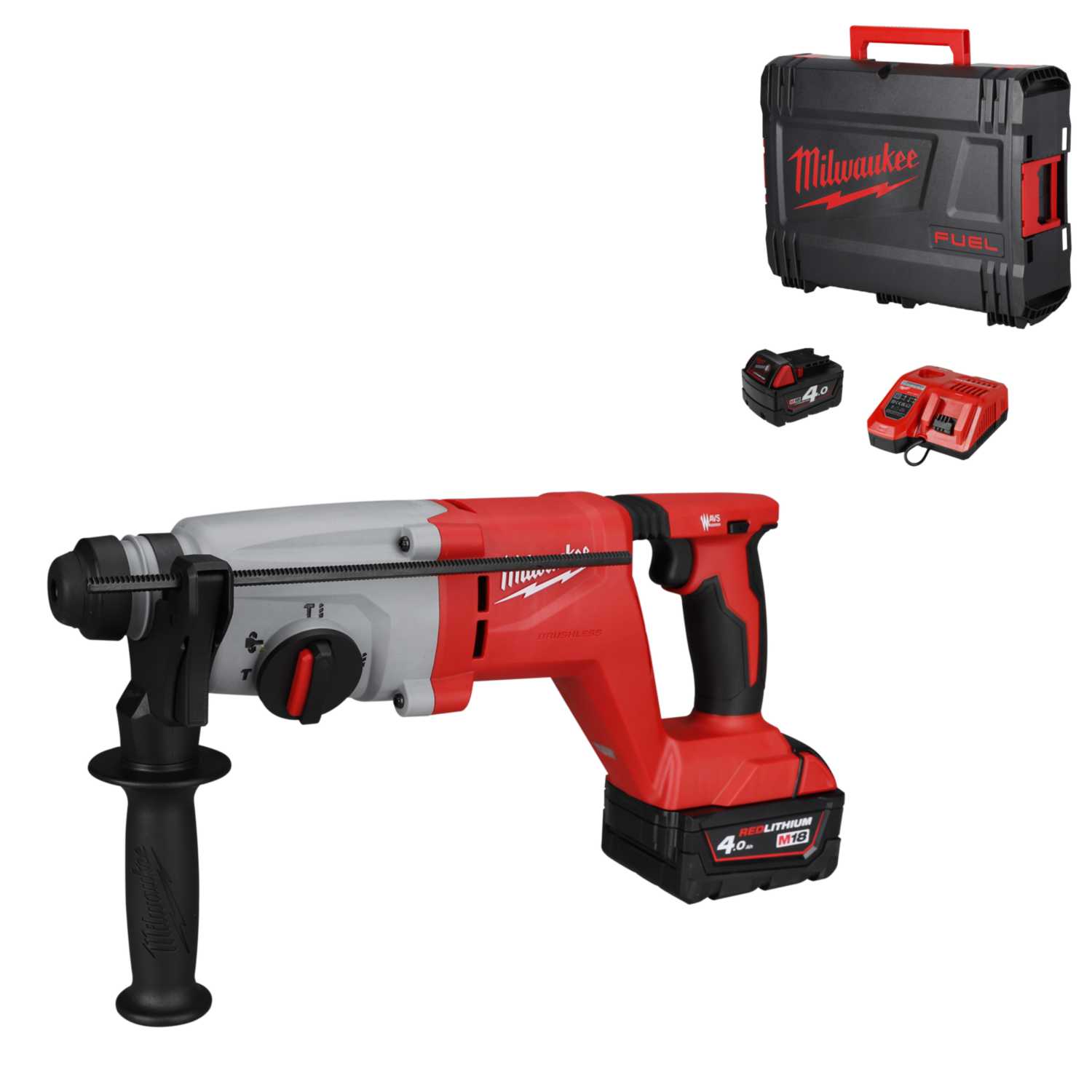 Milwaukee M18BLHACD26-402X 18V SDS+ D-Handle Hammer Drill with 2 x 