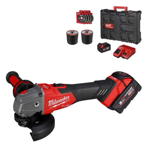 Milwaukee M18FSAG125XB100P-502P 18V FUEL™ 125mm Braking Grinder with 2 x 5.0Ah Batteries
