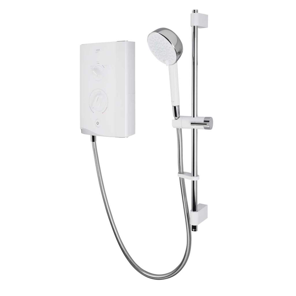 Mira Sport Elektrische Dusche – 9,8 KW, Weiß/verchromt, Mit Sensi-flo & Clearscale